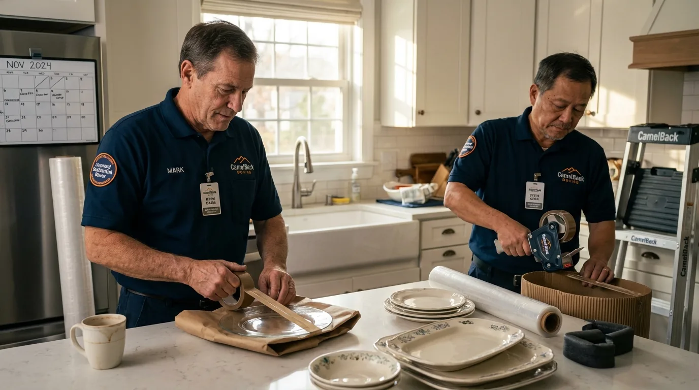 Professional crew packing kitchen dishware in Rome, IL